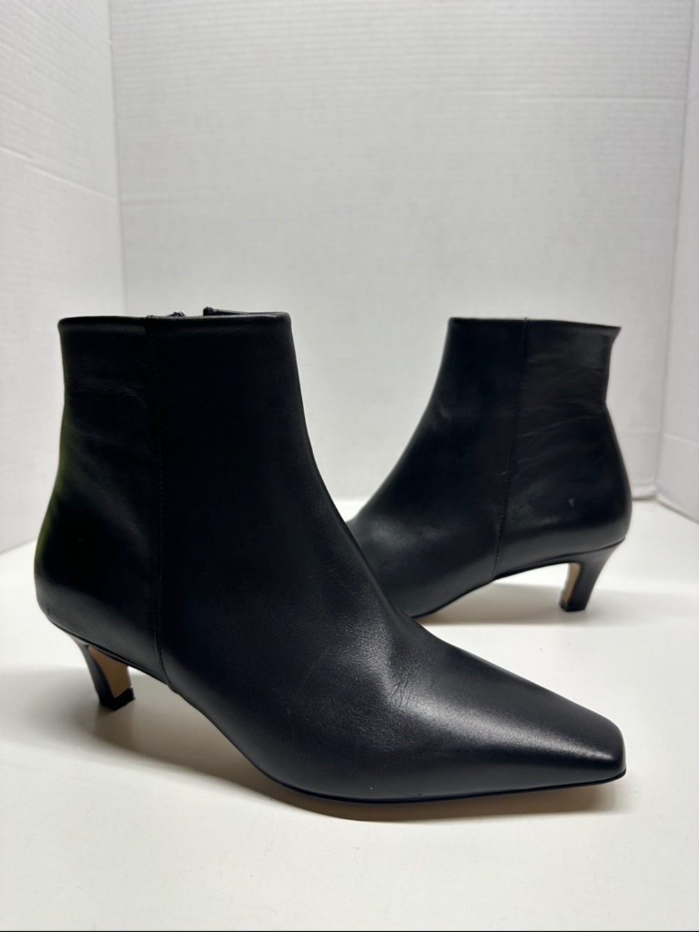 Bibi Lou Maga Ankle Boots Kitten Heeled Booties Square Toe Leather Black Size 7